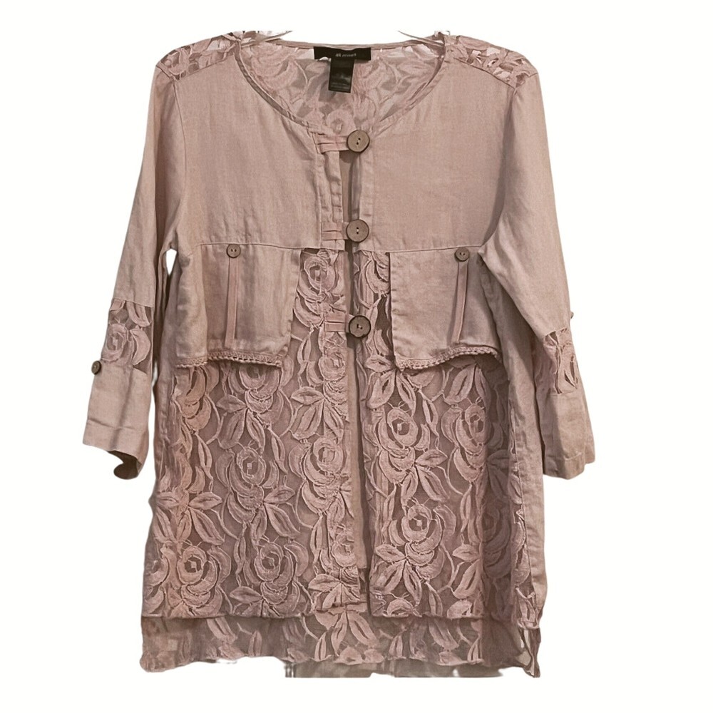 Ali Miles S Blush Linen Blouse Jacket Lace Details Boho Lagenlook Romant…